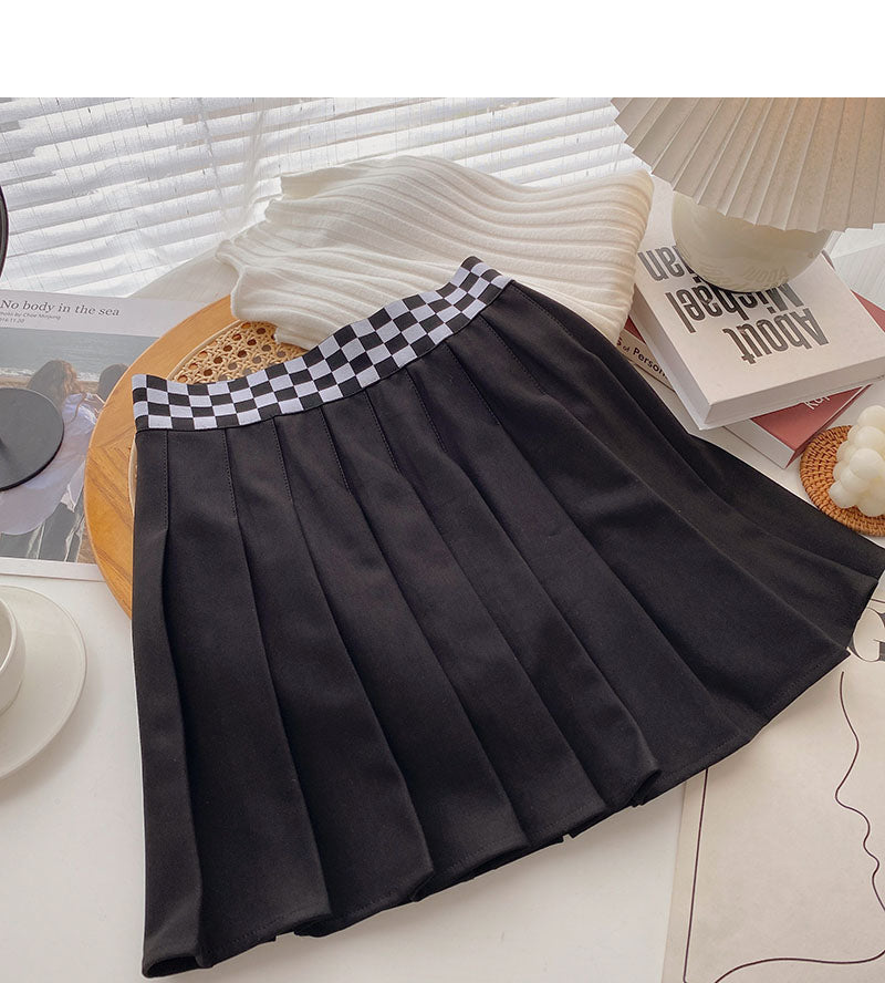 Korean Vintage Plaid high waist thin A-line skirt 5450