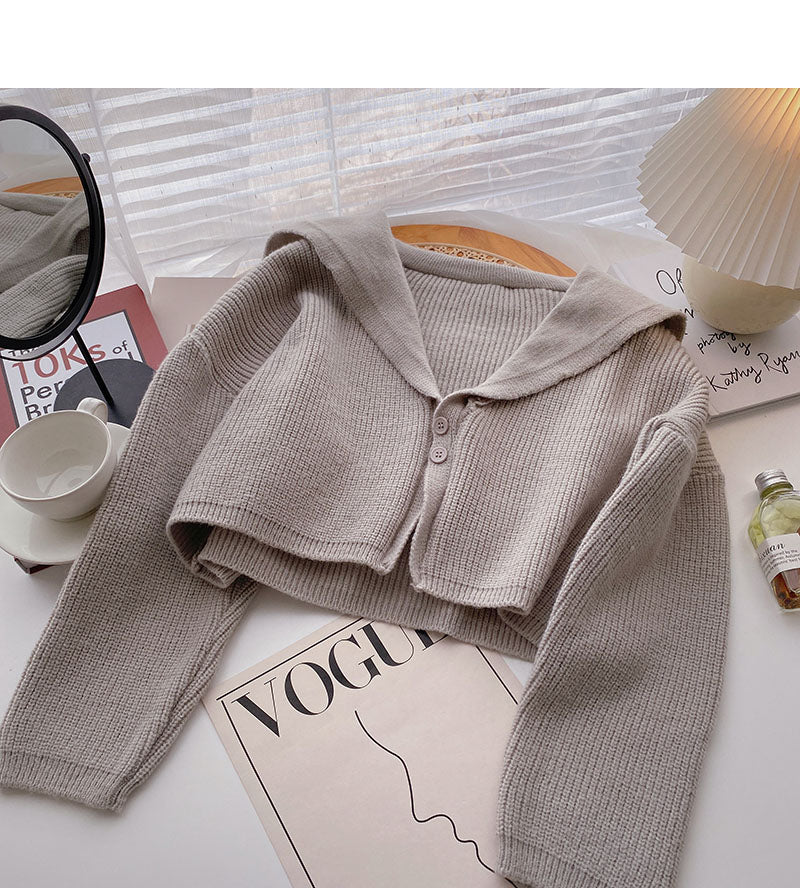 Retro lazy temperament short long sleeve Navy collar T-shirt  5861