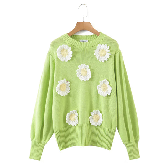 Three dimensional sunflower Pullover loose knitted sweater  7299