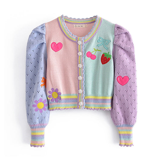 Fruit love embroidered knitted cardigan sweater coat  7310