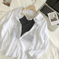 Striped slim fitting bottom sling + white loose shirt sunscreen two-piece set  6235