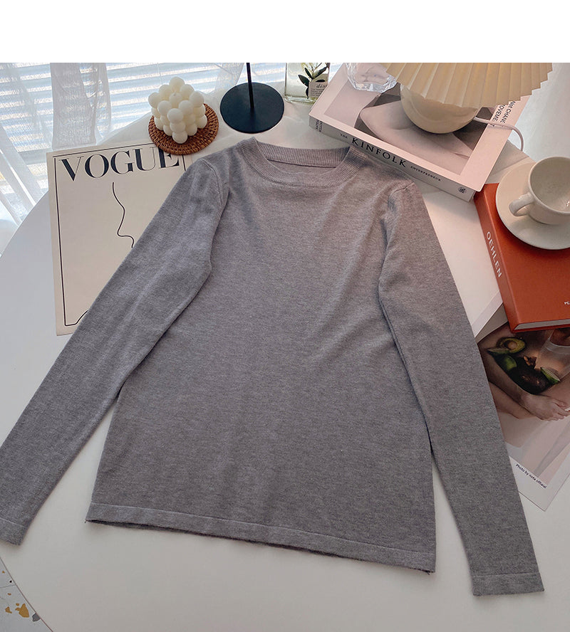 Simple foundation versatile solid color Pullover long sleeve bottomed top  6519