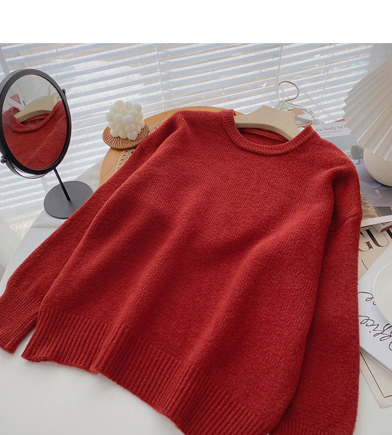 New Korean simple Pullover long sleeve loose top  5948