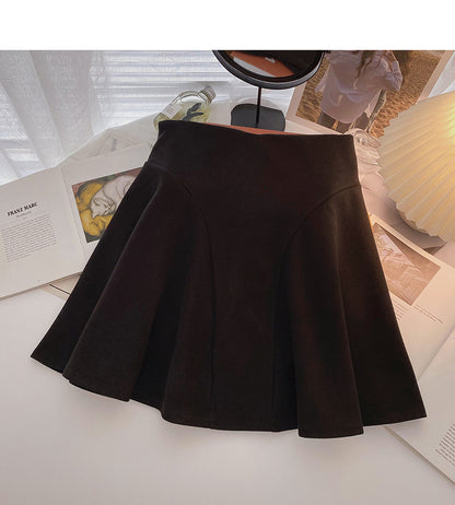 Korean fashion Hong Kong style leisure solid color anti light high waist skirt  5497