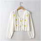 Vintage flower embroidery short loose cardigan top coat  7212
