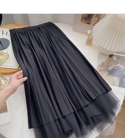 Niche design Vintage high waist A-line skirt with mesh  5787