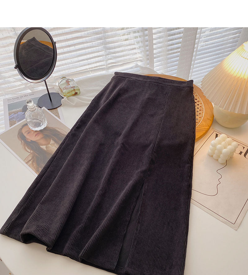 A-line skirt with high waist, vertical and split design  5734