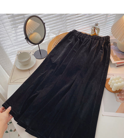Vintage Port style solid color high waist A-shaped large swing skirt  5771