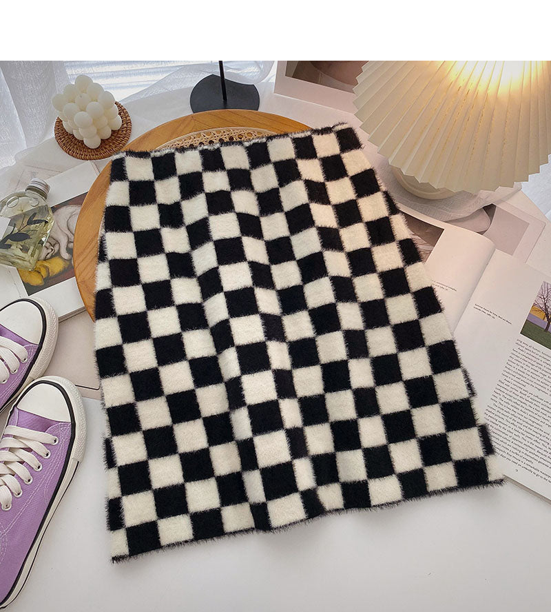 Vintage chessboard Plaid wrap hip high waist A-line skirt  5514