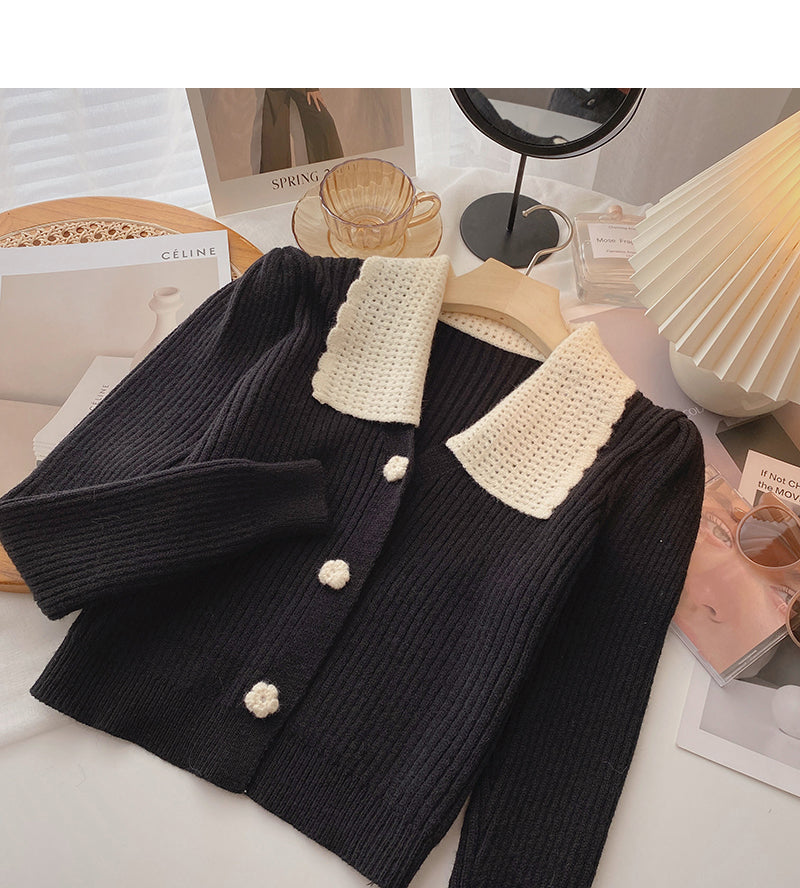 Color matching small flower button knitted sweater  6469