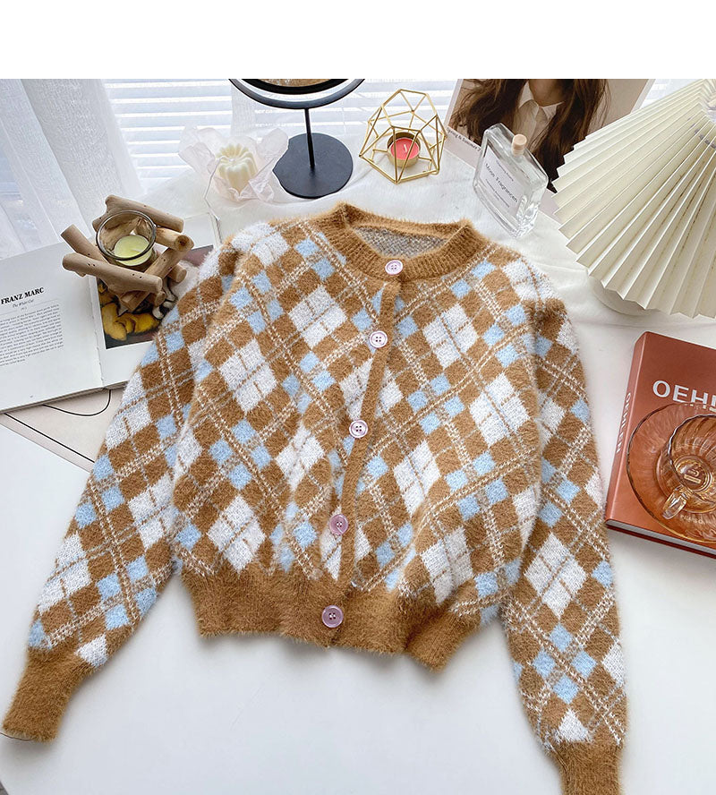 Korean version of foreign style sweet aging small Ling lattice long sleeve top  6009