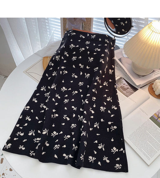 Korean style design, slim temperament, A-line skirt, high waist, elastic  5768