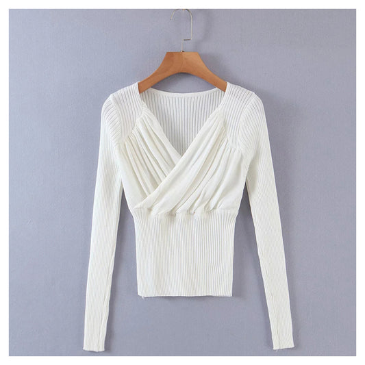 V-neck pleated Bottomwear women's fit and slim knit  7228