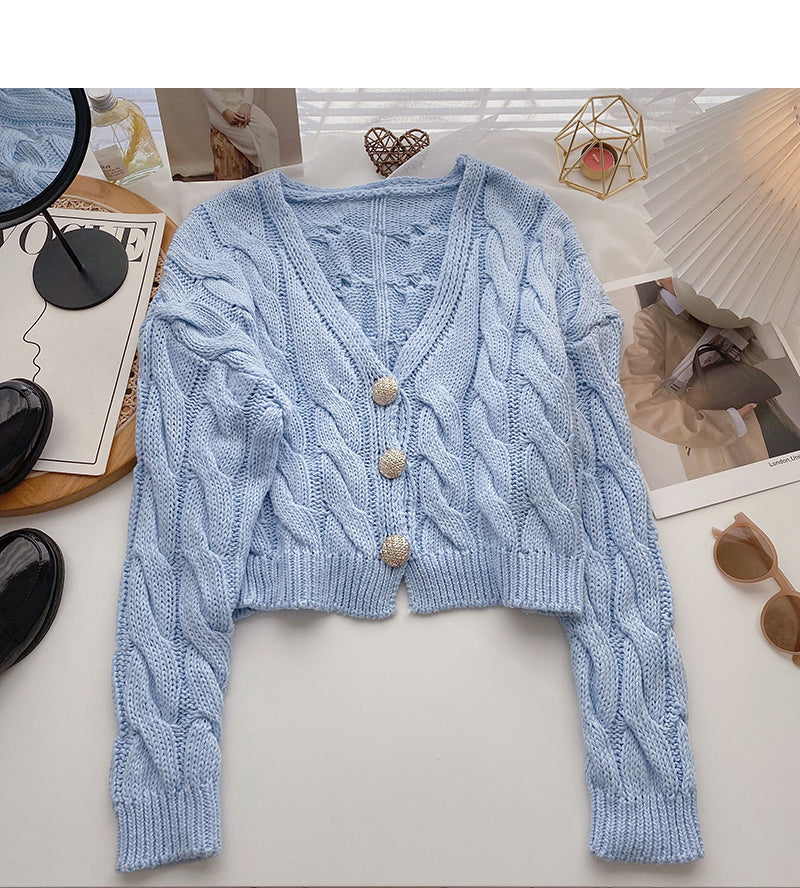 Knitted twist sweater Korean version lazy style  6129