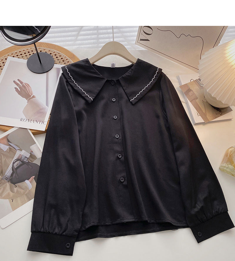 Solid color baby collar shirt long sleeve single breasted top  6422