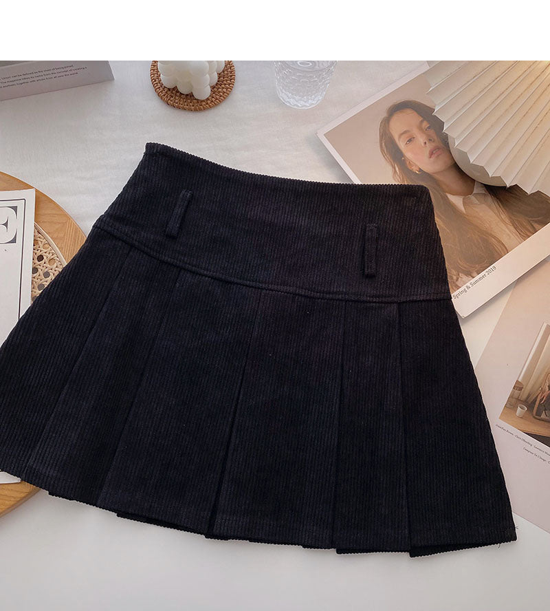 Korean reduced age high waist corduroy A-shaped skirt  5476