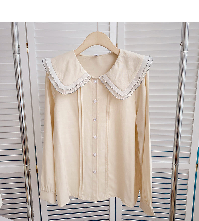 Doll collar lace temperament Long Sleeve Shirt  6410