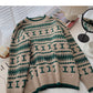 Lazy Hong Kong retro contrast color round neck long sleeve loose top  5963