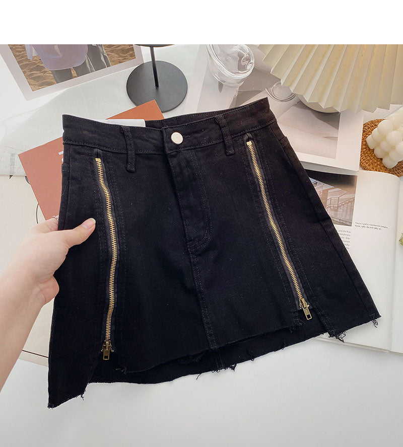 Korean fashion personalized zipper design high waist skirt  5436