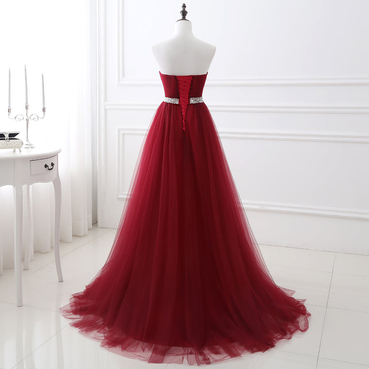 Burgundy sweetheart neck long prom dress,burgundy evening dresses  7115
