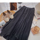 Mesh pleated draped high waist A-shaped medium length skirt  5789