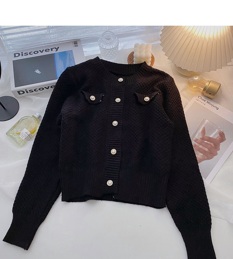 Temperament solid color thin long sleeve short top  5860