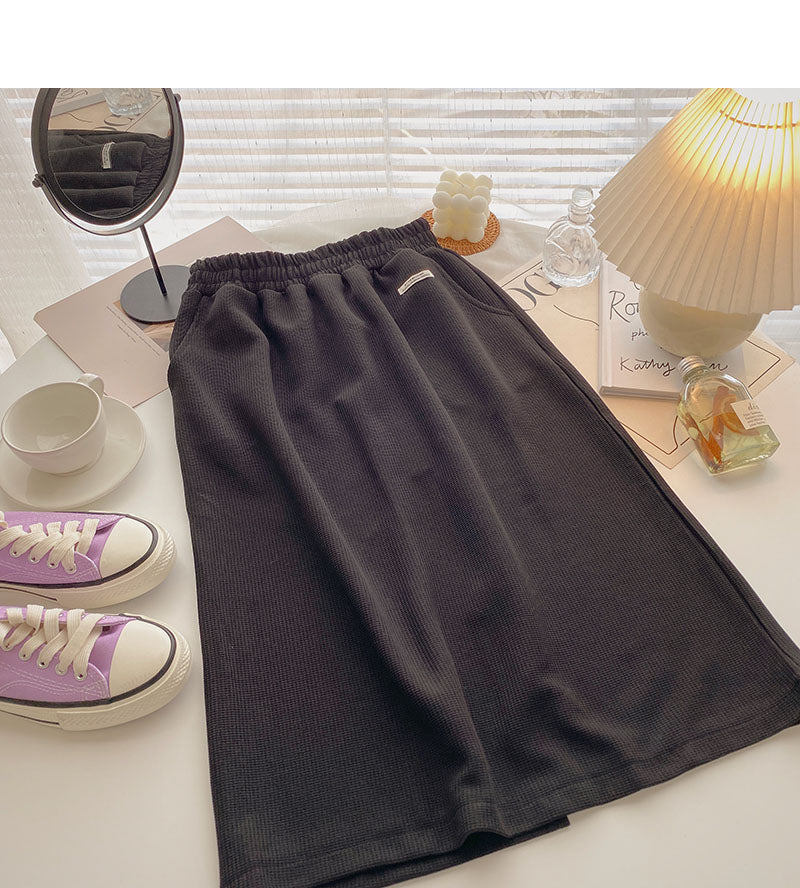 High waist elastic split A-line medium length skirt  5724