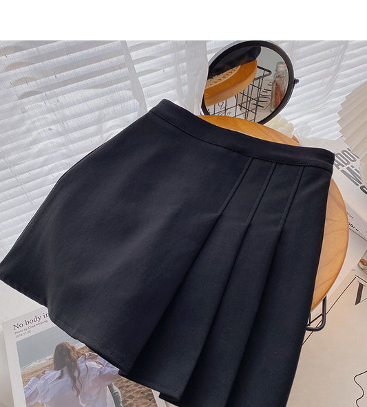 Korean versatile age reducing black high waist pleated skirt  5539
