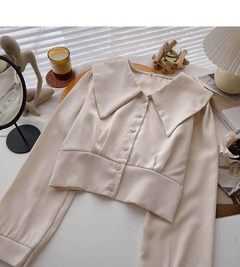 Doll collar long sleeve shirt Korean version is thin and versatile  6348