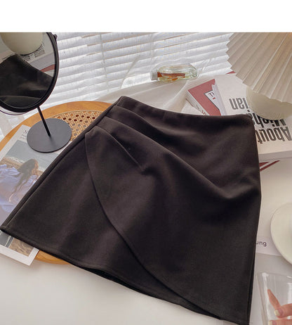 Design sense pleated Hip Wrap high waist slim fashion A-shaped skirt  5437