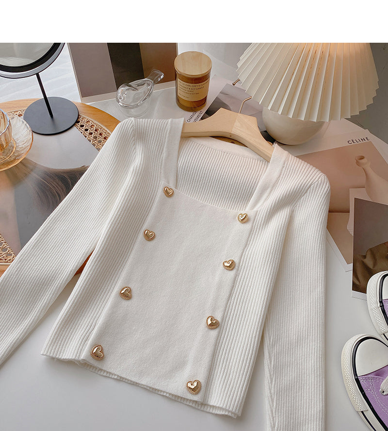 Square neck Vintage long sleeve sweater  6533