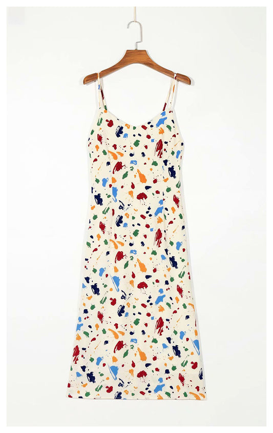 French color dot print backless lace up bow suspender dress  7049