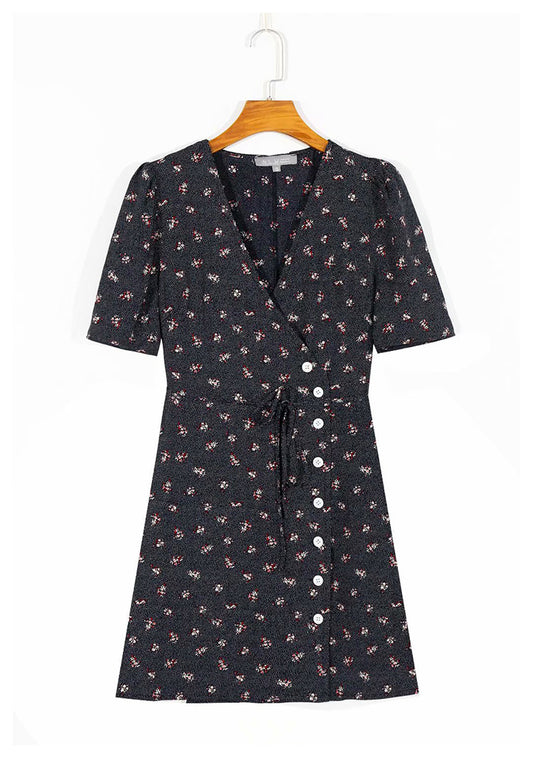 French minority fashion sexy wave dot floral print dress  7051