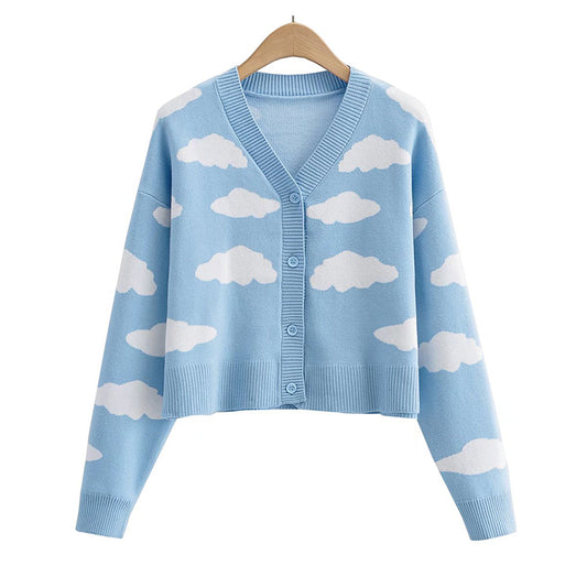 Minority design sense cloud knitted cardigan single breasted sweater coat  7425