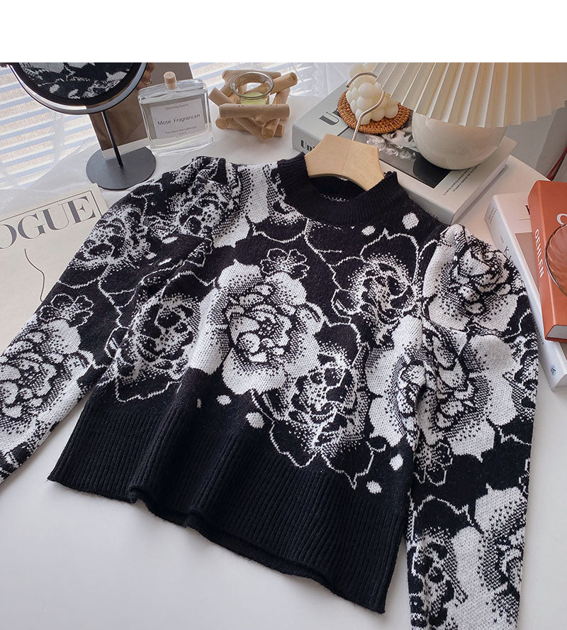 Fashionable personalized pattern thin bubble long sleeve Pullover Top  6144