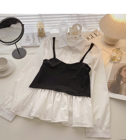 Französisches Hemd Damen Design Sense Sling Spleißung Fälschung zweiteilig 6301