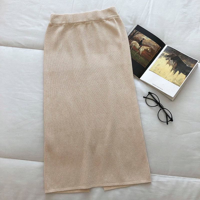 New Vintage simple elastic waist knitted skirt  5677