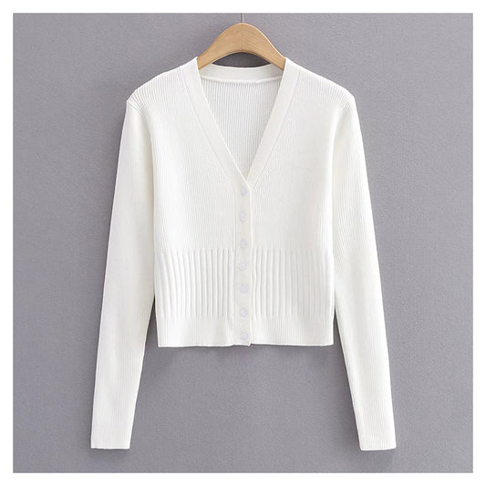 Strickjacke mit V-Ausschnitt, schmaler, einreihiger, kurzer Pullovermantel 7451