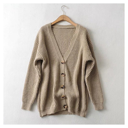 Lazy wind loose casual single breasted sweater cardigan coat  7434