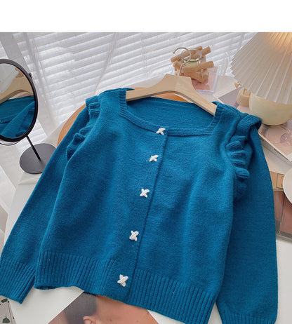 Einreihiger Vintage Pullover mit eckigem Ausschnitt 6209