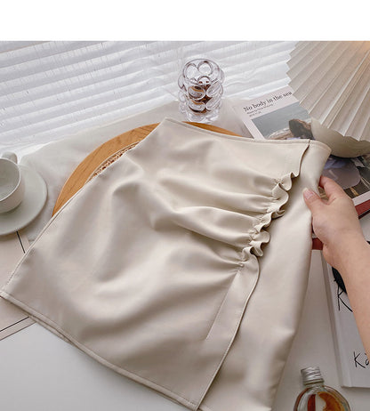 Niche design pleated lace Hip Wrap A-line skirt  5445