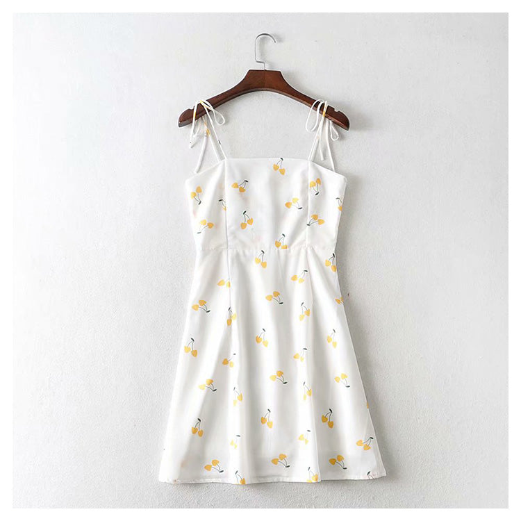 Sweet yellow cherry suspender skirt  7046