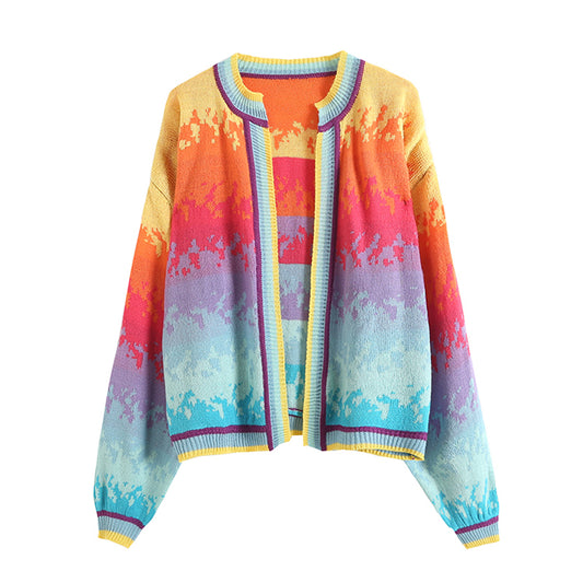 Mohair knitted cardigan women's loose foreign style sweater coat  7368