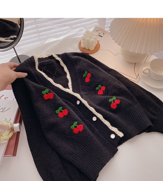 Koreanisches Spitzen-Langarmtop mit V-Ausschnitt 5867