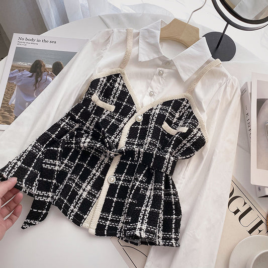 Haut à manches longues avec fausses coutures en deux pièces et ceinture à taille 6289