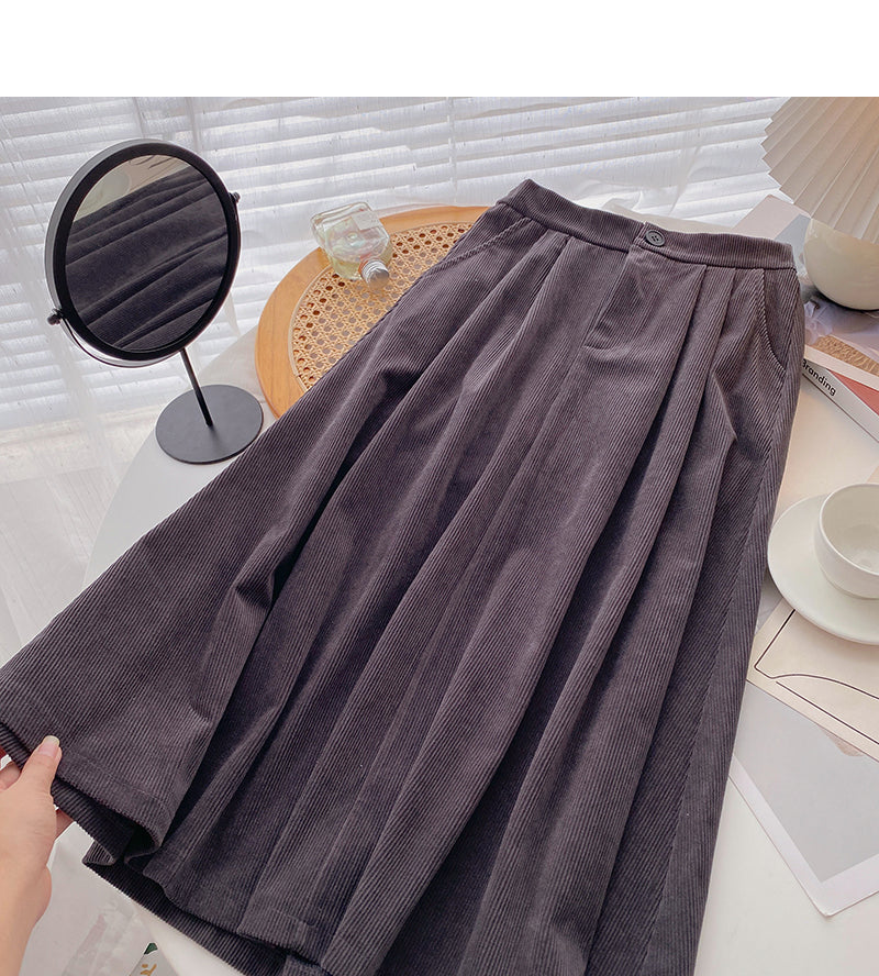 Hong Kong style leisure solid color high waist corduroy dress  5776