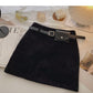 Hong Kong style leisure retro solid color slim high waist A-line skirt  5494