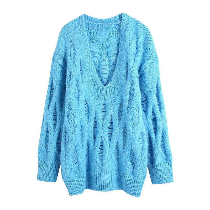 Long sweater with hole decoration  7507