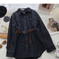 Korean version of Hong Kong style fashion loose long sleeved top with belt 6342