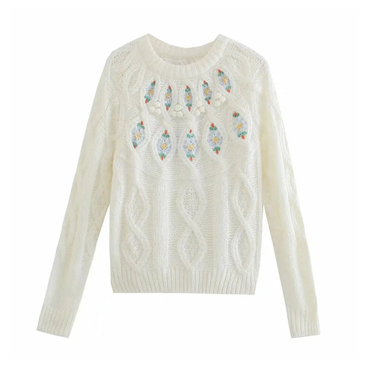 Round neck slim fit twist knitted sweater top  7389